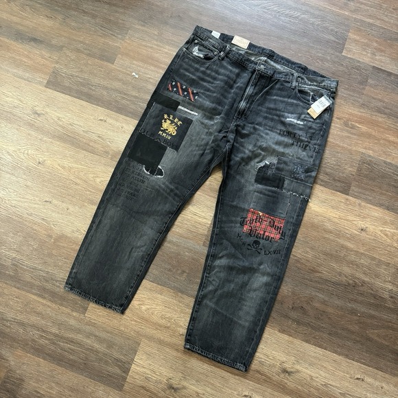 Polo Ralph‎ Lauren Jeans Mens 46Bx30 Black Varick Slim Straight Patchwork Grunge - Picture 1 of 9